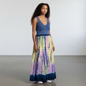 Lola P Dress Womens M Midi Hem Artsy Boho Mixed Media Geometric